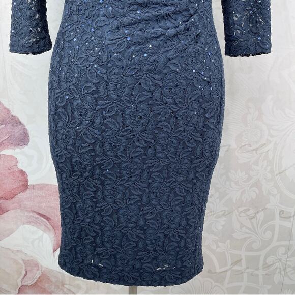 Tahari Arthur S. Levin Navy Sparking Lace Dress Size 10 - Picture 3 of 14